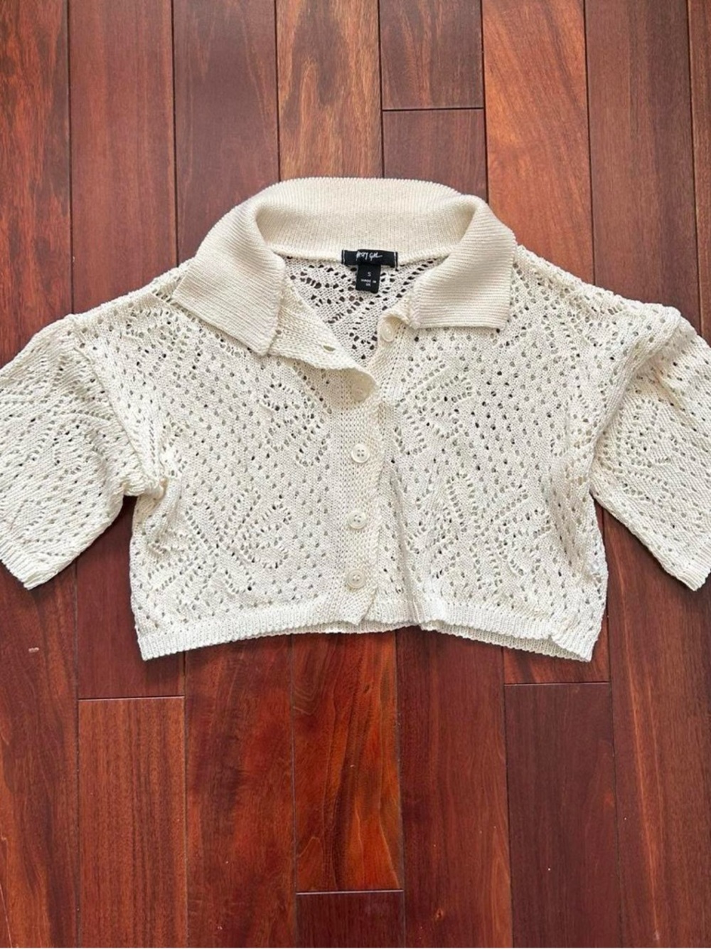Nasty Gal Cream Knit Cropped Cardigan